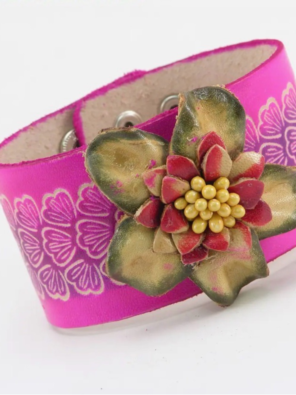 Handcrafted Multicolor Floral Leather Bracelet Set - Women Accessories - Picture 3 of 5